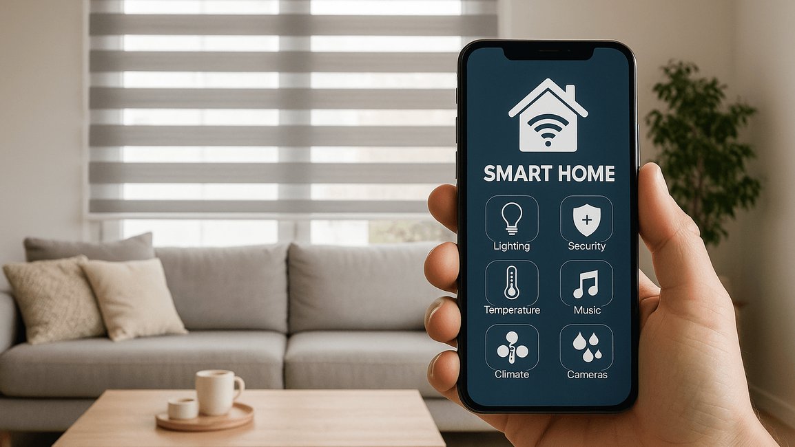 Chytrá domácnost umožňuje ovládat venkovní žaluzie, rolety i další prvky stínění pohodlně přes mobilní aplikaci a systém Smart Home.