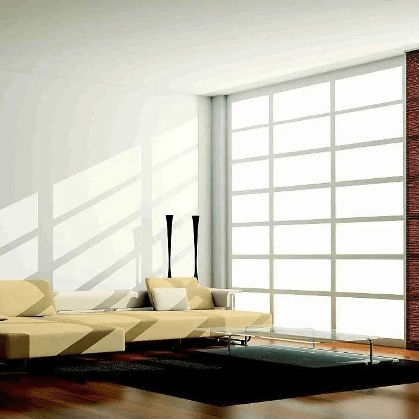 Světlá japonská stěna v obývacím pokoji