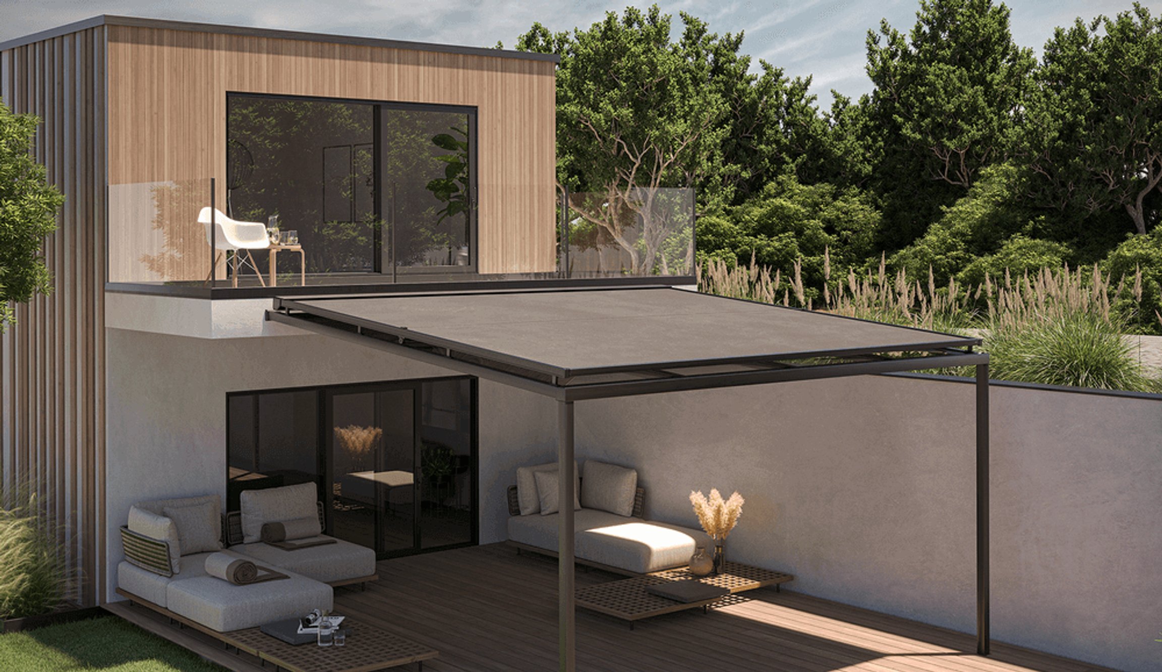 Markýza nad zasklením u posezení