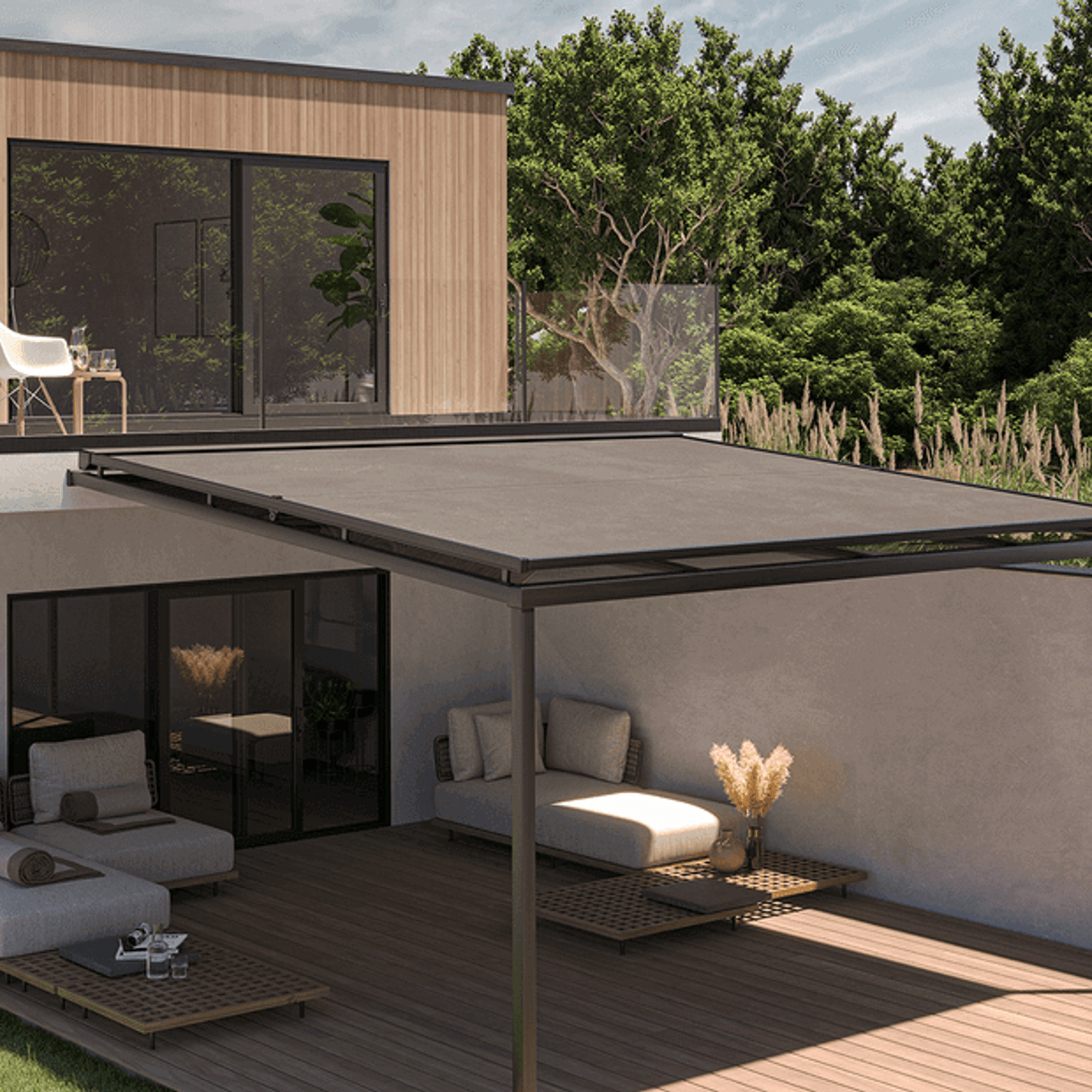 Markýza nad zasklením u posezení