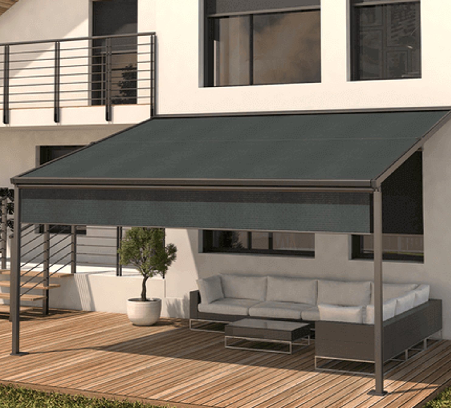 Markýzová pergola u moderního domu